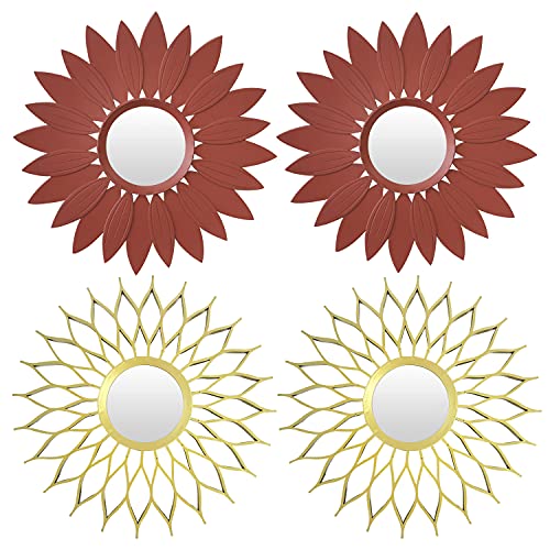 SGUTEN Mirror Wall Decor Pack of 4,Bathroom Gold Mirrors for Wall Design Vintage & Wall-Mounted Mirrors Decorative for Living Room + Circle Small Hanging Mirrors Wall Decor Like Sunshine As Gifts