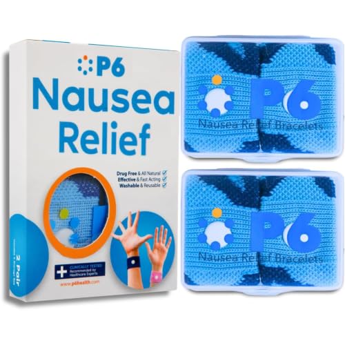 Image of P6 Motion Sickness Bands for Adults Wristbands for Anti Nausea Sea Cruise Travel Car Pregnancy Morning Sickness All-Natural Non Drowsy Relief Acupressure Treatment (2 Pack, Pink - Pink)
