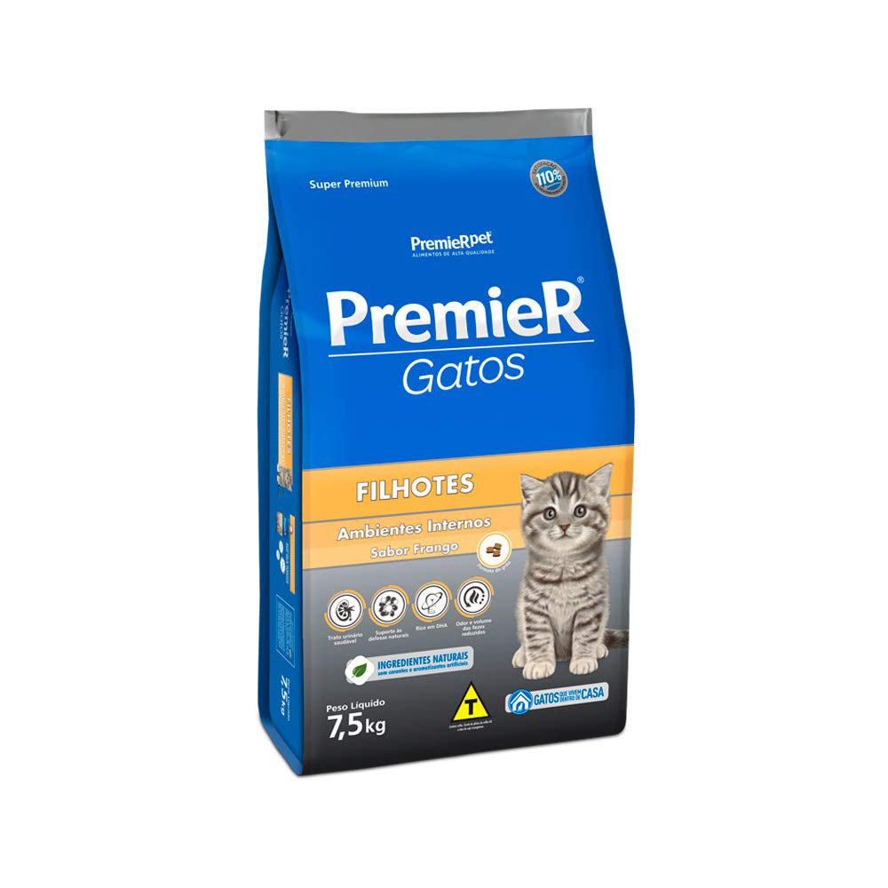 Ração Premier Ambientes Internos Para Gatos Filhotes Sabor Frango - 7,5Kg Premier Pet