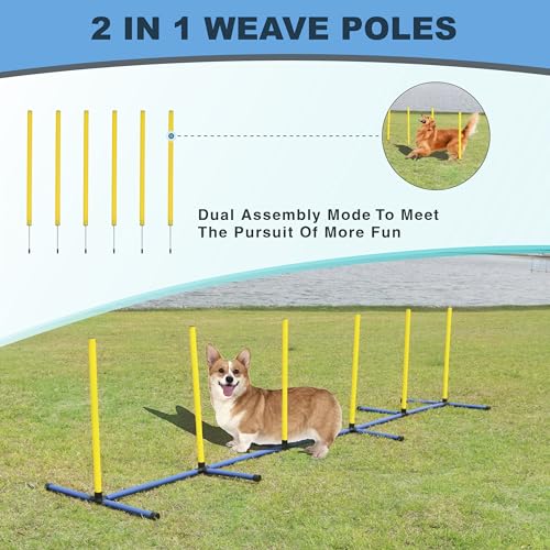 Dog Agility Training Equipment Set, Outdoor&Indoor, Deluxe Obstacle Course Starter Kit w/Tunnel, Adjustable Hurdle, Jumping Ring, 6 Weave Poles, Pause Box, Carry Bag Dog Agility Training Equipment Set, Outdoor&Indoor, Deluxe Obstacle Course Starter Kit w/Tunnel, Adjustable Hurdle, Jumping Ring, 6 Weave Poles, Pause Box, Carry Bag
