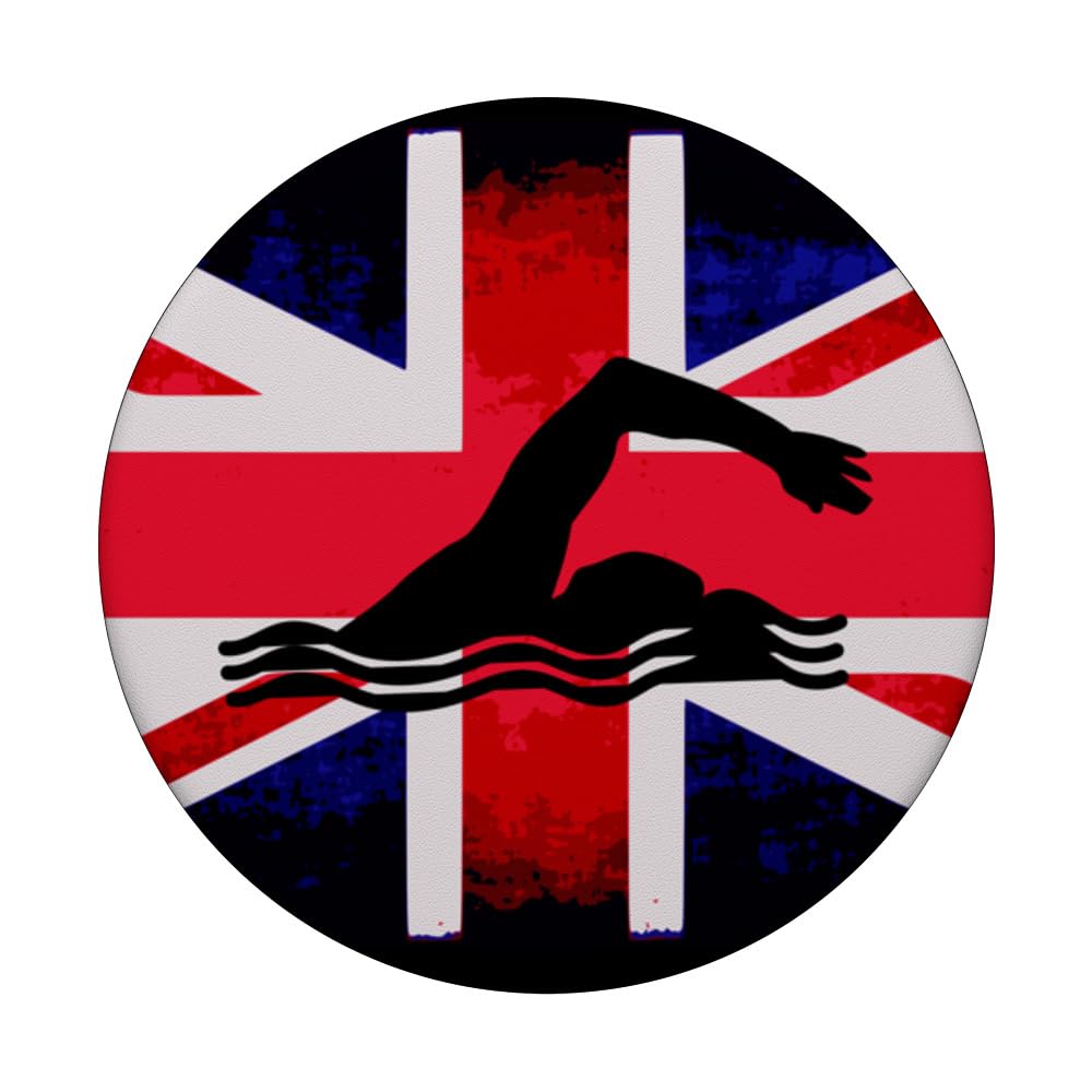 Swimming Team Flag GB Union Jack PopSockets Swappable PopGrip, Black - Image 3