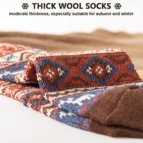 Image of IIG 5 Pairs Women's Vintage Style Thick Wool Warm Winter Crew Socks