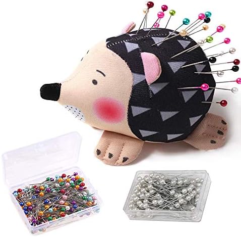 1Pcs Hedgehog Shape Cute Pin Cushion for Sewing with Pins,200Pcs Pearlized Pins Straight Pins with Colored Heads for Quilting