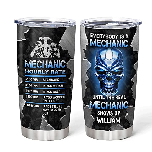 Hyturtle Personalized Funny Mechanic Tumbler Gifts for Men - Birthday Father's Day Gifts for Dad Husband Grandpa from Son Daughter - Mechanic Tools Custom Name 20oz Insulated Stainless Steel Tumbler