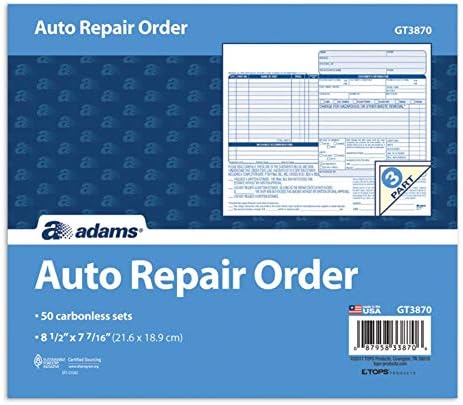 Miniatura 2 de Adams Formularios de pedido de reparación de automóviles, 8.5 x 7.44 pulgadas, 3 partes, sin carbono, paquete de 50, blanco y canario (GT3870)