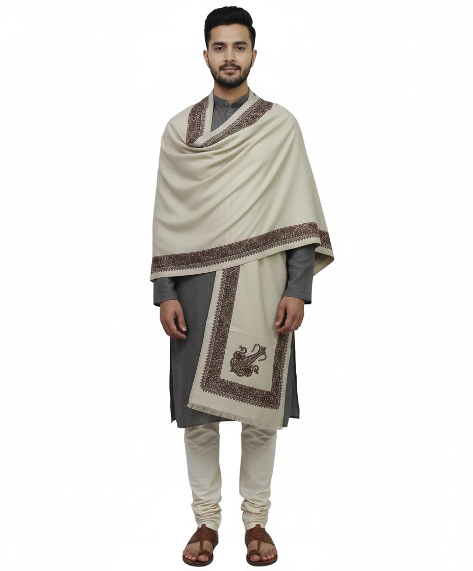 KAVIM Cream Wool Printed Men's Shawl KA-SWL-49-picture-16