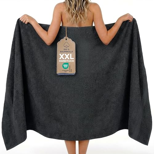 Twinzen Saunahandtuch 100x200 cm - XXL Saunatuch & Badetuch aus 100% Baumwolle saugstark & weich mit Aufhänger Oeko-TEX Zertifiziert - Anthrazit