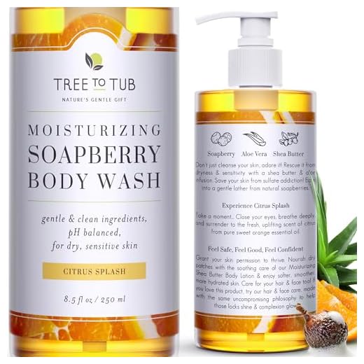 Sensitive Skin Body Wash by Tree to Tub - pH 5.5 Balanced. Sensitive Skin Body Wash for Women and Men, with Wild Soapberries 8.5 oz
