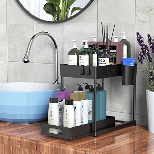 Kjfeoiye Under Sink Organizers And Storage, 2 Pack Large Capacity Heavy Load Pull-Out Under Sink Shelves With Sliding Drawer For Kitchen And Bathroom, Black, 12 X 8.7 X 15.7 Inch #TOP3
