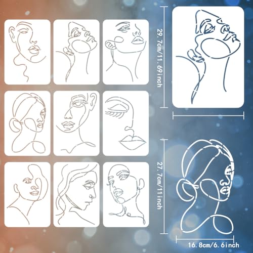 FINGERINSPIRE 9PCS Lady Line Art Painting Stencil 21x29.7cm Woman Face Painting Template Minimalist Line Facial Features Stencil Character Theme Craft for Wall Wood Furniture - Image 2