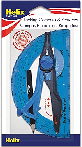 Helix Universal Locking Compass and Protractor 2 Piece Set, Assorted Colors (18803)