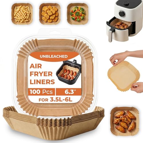 Roe Tenpo Air Fryer Liners 100Pcs Disposable Baking Parchment Paper Non-Stick & Greaseproof Air Fryer Accessories for Ninja ON400UK AF140UK SL300UK COSORI Tefal Russell Hobbs Air Fryer