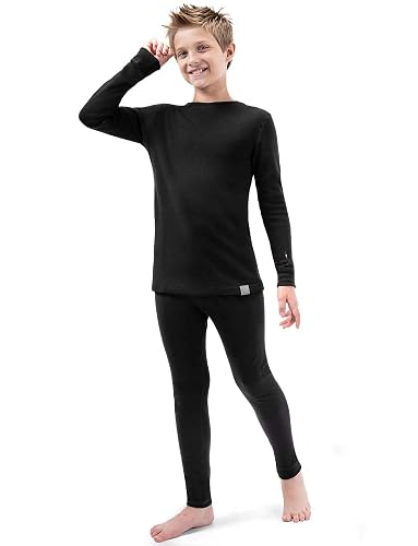 WooLogic 100% Merino Wool Base Layer Set Kids Boys Fleece Lined