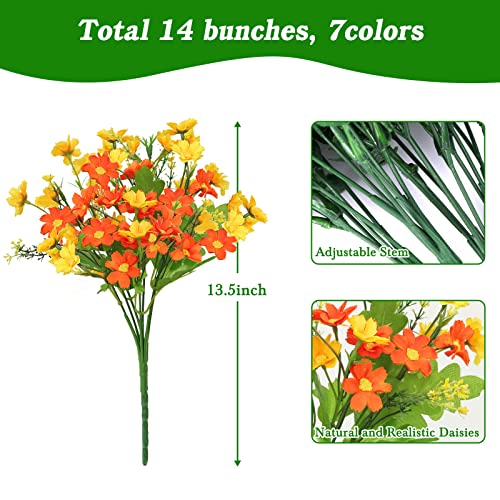 Cewor 14 Bundles Artificial Daisies Flowers Outdoor, Fake Flowers Bulk Uv Resistant Faux Greenery Plants For Hanging Planters Window Box Front Porch Indoor Outside Decorations (Mix Color) #TOP1