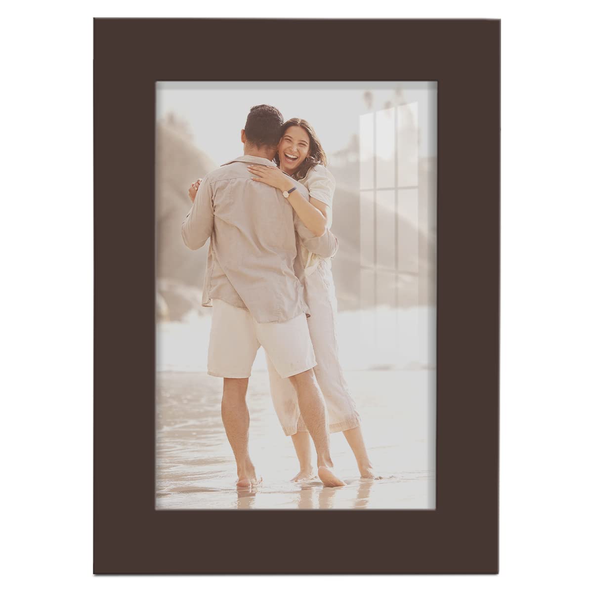 Renditions Gallery 5x7 inch Picture Frame High-end Modern Style, Made of Solid Wood and High Definition Glass Ready for Wall and Tabletop Photo Display, Brown Frame