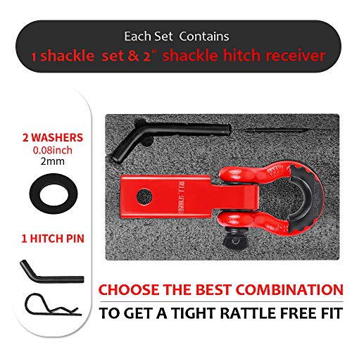 Autobots Tow Hitch Receiver 2", 45,000 Lbs Break Strength Heavy Duty Receiver With 5/8" Screw Pin, 3/4 Shackle, Towing Accessories For Vehicle Recovery Off-Road Red&Red #TOP2