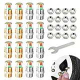Wshxjzyay 16 Pack Car Tire Pressure Monitor Valve Stem Caps, 2.4Bar 36PSI Tire Pressure Caps, with 3-Color Indicator Light for Warning, Compatible with Most Cars (Silver and Gold)