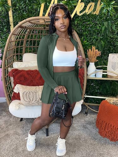 Women 2 Piece Outfits Tracksuit Sets Long Sleeve Zipper Jacket Crop Top and Mini Skirt Skort Set Casual Workout Sweatsuits3