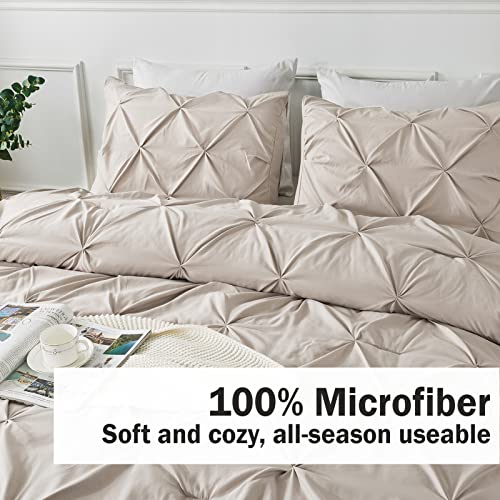 Andency Khaki Pinch Pleat Comforter Queen(90X90Inch), 3 Pieces(1 Pintuck Comforter And 2 Pillowcases) Pintuck Comforter Set, Microfiber All Season Down Alternative Bedding Set #TOP3