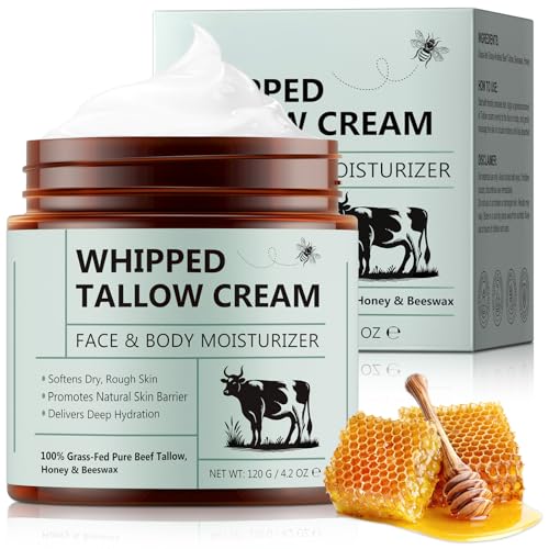 Beef Tallow Creme 120 g Rindertalg für Hautpflege Rindertalg und Honigbalsam Talg-Gesichtscreme Bio-Grasgefütterter aufgeschlagener Talgbalsam Bodycremes Tiefenhydration für Gesicht & Körper