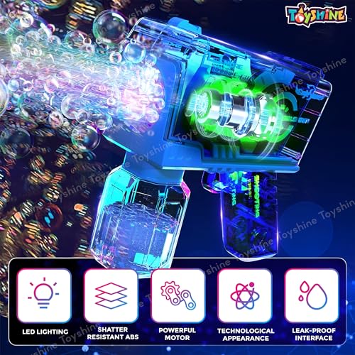 Image of Toyshine Battery Operated Automatic Bubble Machine with LED Lights Transparent Bubble Blaster Gun with 1 Refil Bottle Summer Outdoor Toys Gifts for Ages 3+ Year Old Boys /Girls