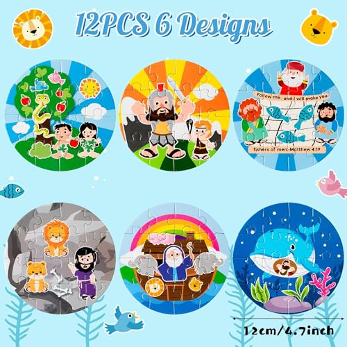 Haooryx Bible Story Jigsaw Puzzles, 12 piezas rompecabezas con historias bíblicas de Noé y Jonás, juguetes educativos para niños y adultos miniatura 2