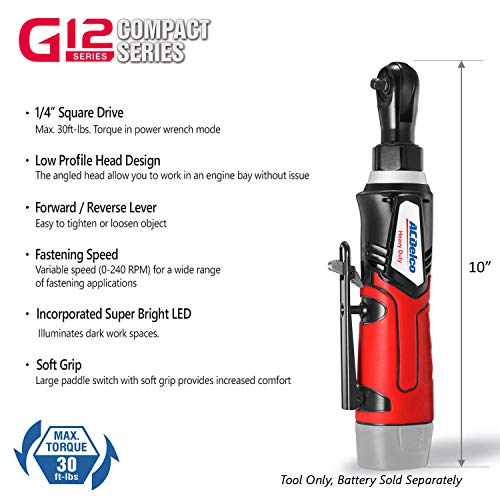 Acdelco Arw1207T G12 Series 12V Cordless Li-Ion 1/4” 30 Ft-Lbs. Ratchet Wrench – Bare Tool Only #TOP1