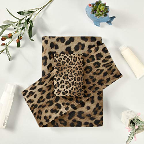 Naanle 3-Piece Towel Set,Pretty Leopard Print Bath Towel Sets, 1 Bath Towel, 1 Hand Towel, 1 Washcloth, Animal Skin Pattern Absorbent Soft Towels Quick Drying For Bathroom #TOP5