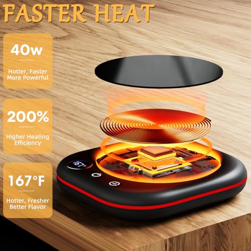Image of Mug Warmer Upgraded,Coffee Mug Warmer for Desk LEDs Light 3 Temp Settings (113-167F) 1-12H Timer 4 H Auto Shut Off Beverage Cup Candle Warmer for Coffee Tea Milk(Black)