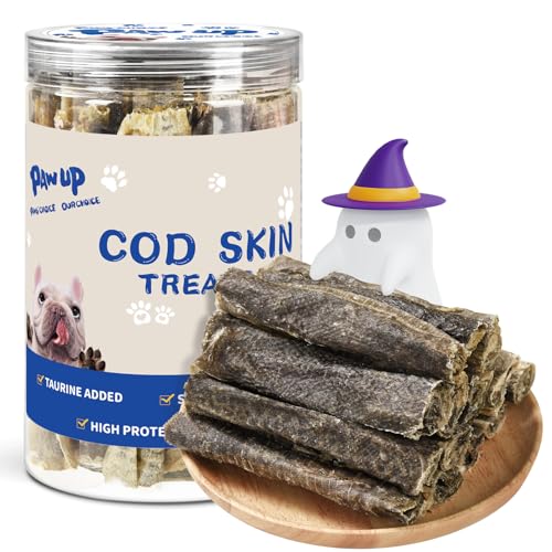 PAWUP Dog Treats, Cod Skins Dog Treat with Taurine, One-Ingredient Grain-Free Chew Fish Skin Rolls Rich in Omega3, 8 oz