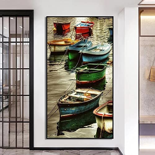 Tableau d'art voilier noir sur toile de 50x100 cm sans cadre pour salon