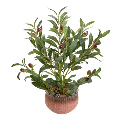 Arbolanta 15'' Artificial Olive Plants Decorative Fake Plant in Matte Terracotta Planter Small Faux...