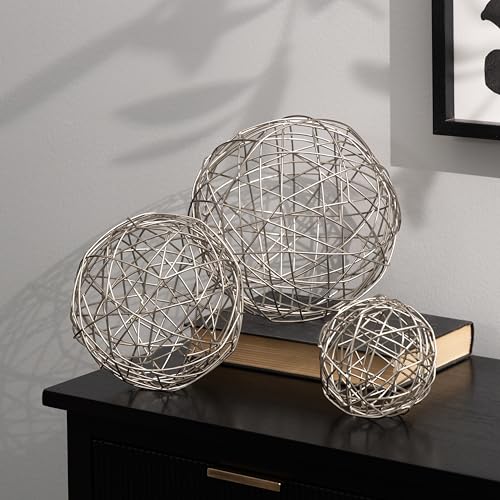 Set de 3 figuras decorativas geométricas de metal plateado miniatura 3