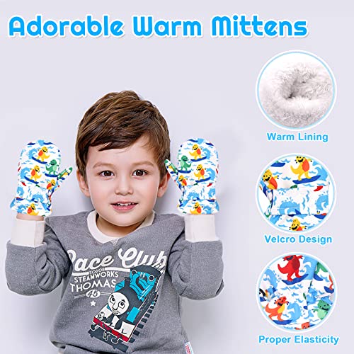 Bavst Toddler Waterproof Mittens Fleece Lined Baby Boys Girls Winter Warm Glove Kids Snow Infant Ski Mitten For 3M-5T (Navy Orange Dinosaur, 1-2T) #TOP5