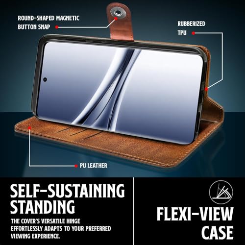 Image of WOW IMAGINE Shock Proof Flip Cover Back Case for Mi Redmi Note 15 5G 2025 | Poco M8 5G (Magnetic Button Flip Case | Wallet Pockets & Stand | Leather Finish | Alder Brown)