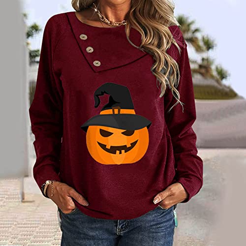 Fantasias de Halloween para mulheres camisa de Halloween gola de vaca manga comprida tops de bruxa e