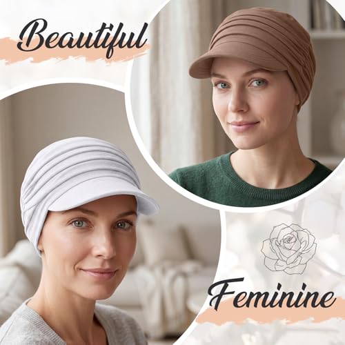 Image of 6 Pcs Chemo Cancer Hat for Women Breathable Bamboo Newsboy Baseball Cap Soft Headwear for Cancer Patient Hair Loss