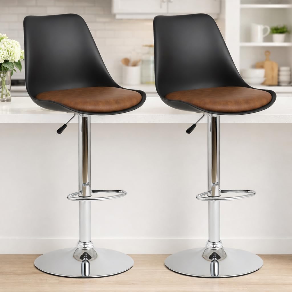REVOLVING Height Adjustable BAR Stool/Kitchen Chair Suitable for Kitchen, Cafeteria, Dining,Pubs, Office,Shops - Pair of 2 (Brown and Black)-image-35