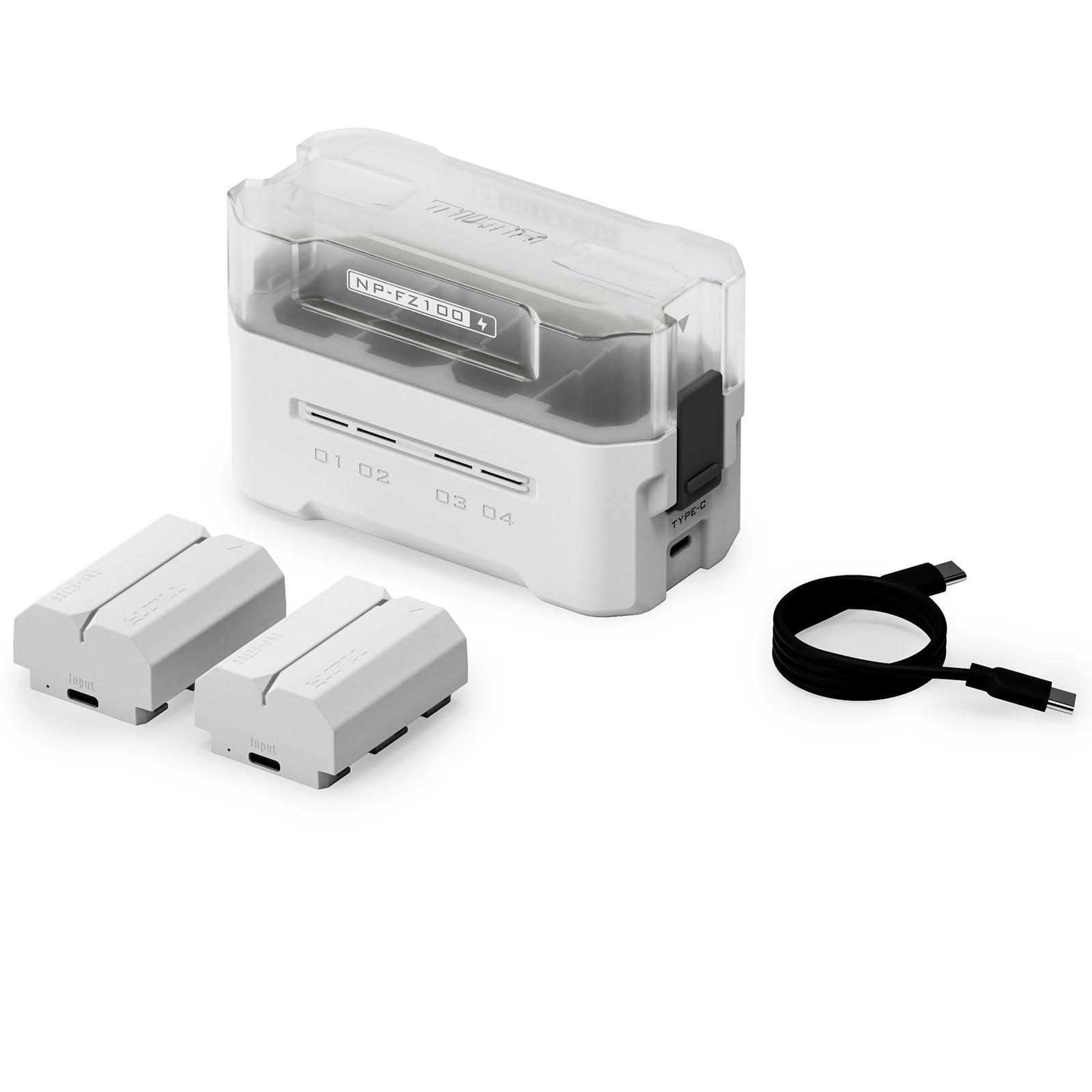 TILTA NP-FZ100 Ensemble de remplacement de batterie et de chargeur, avec 2 batteries de 2400 mAh et chargeur rapide USB-C PD 45 W à quatre canaux, compatible avec Sony ZV-E1, A6600, A1 II, A9, A7RIII