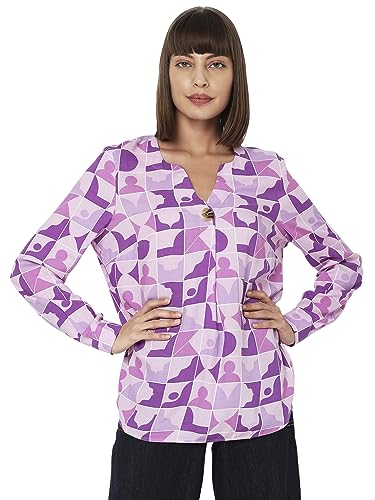 Image of Vero Moda Abstract Printed Cuffed Sleeves Shirt Styled Top