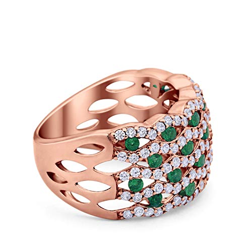 Blue Apple Co. 12mm Wide Band Half Eternity Fashion Band Ring Round Simulated Cubic Zirconia 925 Sterling Silver2