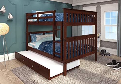 Donco Kids Mission Bunk Bed Dark Cappuccino/Full/Full/W/Twin Trundle Bed