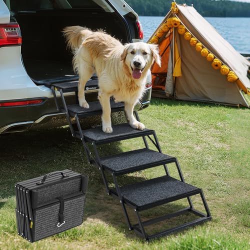Veehoo Foldable Dog Stairs for Large Dogs, 5 Steps Folding