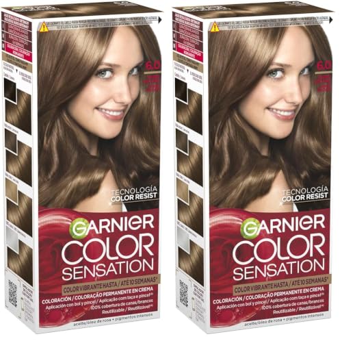 Garnier Color Sensation - Tinte Permanente Rubio Oscuro 6.0, disponible en más de 20 tonos (Paquete de 2)