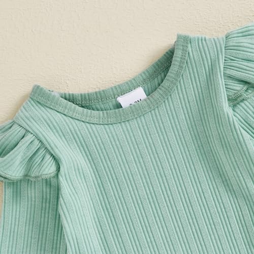 Newborn Baby Girl Fall Winter Outfits Ribbed Long Sleeve Romper Daisy Print Flared Pants Headband Set 0-18 Months4