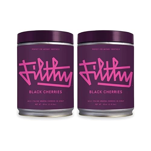 Filthy's - Paquete de cerezas negras amarena italianas, tarros de 2 x 45 onzas para bebidas irresistibles y cócteles con posavasos Snacktix incluido
