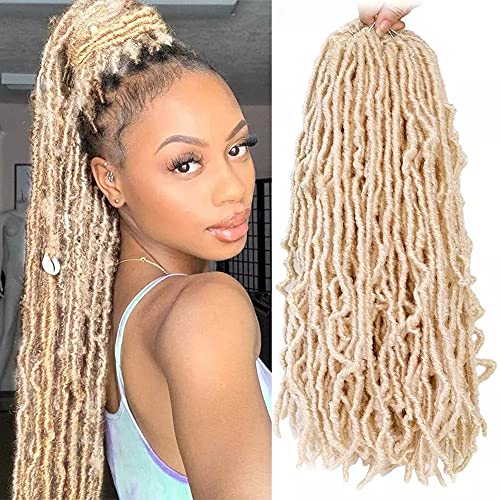 Annina Nu Locs Crochet hair 5pcs/lot 18'' Natural Synthetic Braids Hair Goddess Curly Wavy Faux Locs Braiding Hair Extensions (BLONDE(613#))