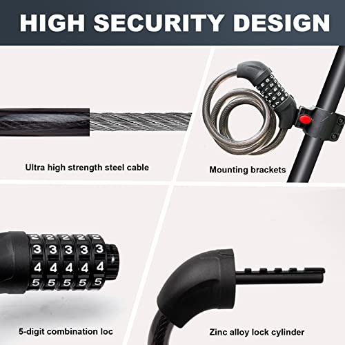 Bicycle Lock, Cable Bike Lock, 5-Digit Code Bicycle Lock, 4ft Security Lock, Suitable for Electric Bikes Bicycle, Motorbike, Scooters - Image 3