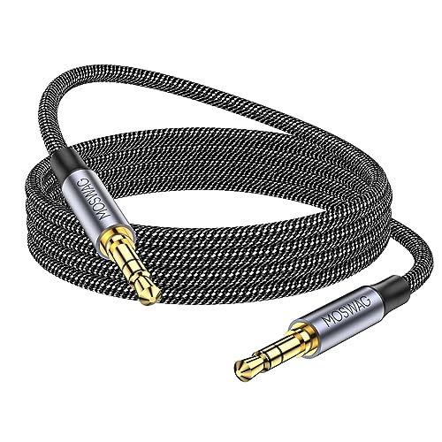 MOSWAG 3.5mm Aux Cord to 3.5mm Audio Aux Jack Cable Male to Male Aux Cable Nylon Braided Stereo Jack Cord for Phones,Headphones,Speakers,Tablets,PCs,Music Players and More (1.64FT/0.5M, Black)