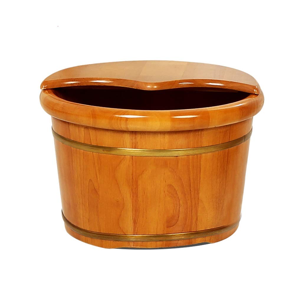Fußbad-Spa, Fußbadewanne aus Holz mit Deckel, Massage-Pediküre-Fass, Spa-Becken zum Einweichen müder und schmerzender Füße, Fußbad-Eimer und Einweichschale, 26 cm,Natural